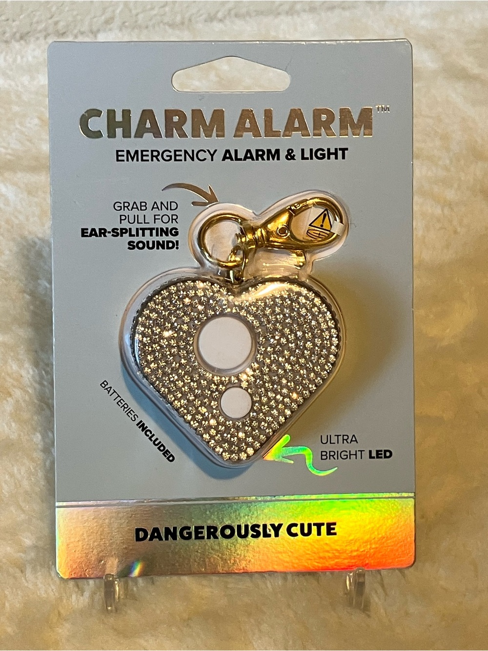 Keychain/Bag Charm Alarm Heart-Shaped Emergency Alarm & Light - Silver